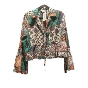 She and Sky Sheer patchwork flare top